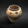 Ancient Pottery Jar With Textured Surface Square Handles And Worn Details Against Dark Background
