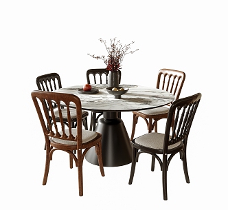 Middle Ancient Style Dining Table and Chair Combination Dining Chair Round Dining Table Single Chair 3d model