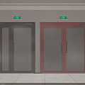 Modern Gray And Red Double Doors With Glass Panels And Green Exit Signs
