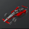 Red and Silver Formula Style Race Car with Open Wheels Rear Wing and Cockpit