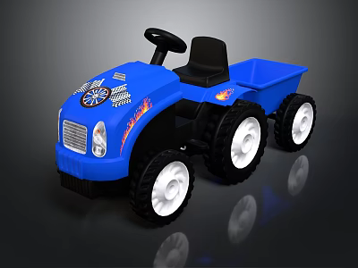 Blue Kids Toy Tractor With Black Seat White Wheels And Flame Snowflake Decals 3d model