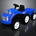 Blue Kids Toy Tractor With Black Seat White Wheels And Flame Snowflake Decals
