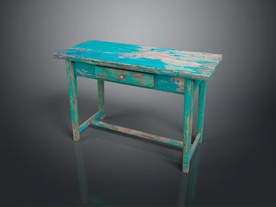 Turquoise Vintage Wooden Table Home Decor With Distressed Surface And Drawer 3d model