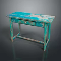 Turquoise Vintage Wooden Table Home Decor With Distressed Surface And Drawer