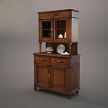 Traditional Wooden Sideboard Featuring Glass Cabinet Top Drawers And Decorative Plates