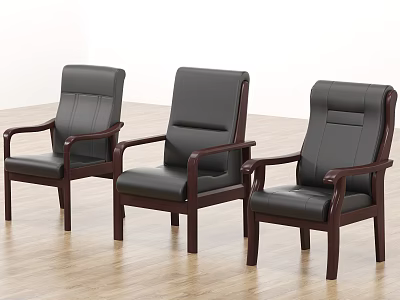 Three Black Leather Office Chairs With Wooden Armrests And Legs For Office Use 3d model
