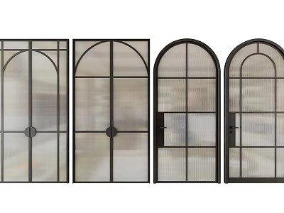 Set Of Modern Arched Glass Doors With Black Frames And Textured Panels 3d model