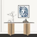 Minimalist Console Table With Blue Leaf Artwork White Vases Decorative Branches And Books 3d model