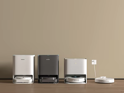Smart Robot Cleaning Machines In White And Gray With Charging Dock 3d model
