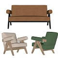 Modern Leisure Chairs With Brown Beige Green Fabric And Wooden Legs Design