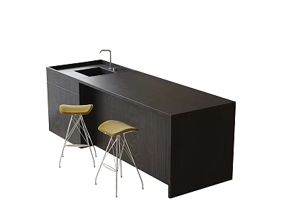 Modern Black Bar Counter Design With Sleek Surface And Yellow Stools 3d model