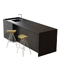 Modern Black Bar Counter Design With Sleek Surface And Yellow Stools 3d model