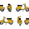 Yellow Vintage Scooter Motorcycle With Black Seat And Classic Design From Different Angles