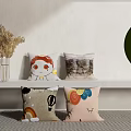 Colorful Decorative Pillows With Cartoon Animal Rainbow And Cloud Patterns On White Shelf