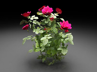 Beautiful Bouquet of Red Roses with Green Leaves and Fresh Lush Foliage 3d model