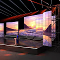 Large Stage Setup With Auditorium Seats And Seaside Sunset Backdrop 3d model