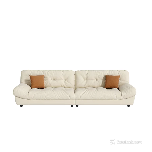 Modern White Sectional Sofa With Tufted Design And Brown Decorative Pillows 3d model 