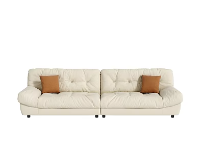 Modern White Sectional Sofa With Tufted Design And Brown Decorative Pillows 3d model