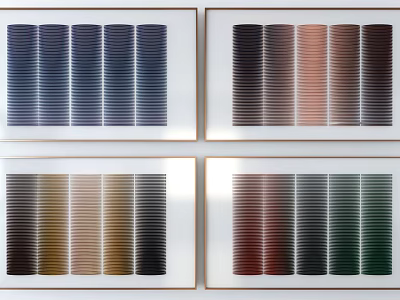 Four Framed Abstract Artworks With Colorful Vertical Stripes In White Frames 3d model