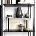 Modern Shelving Unit With Decorative Vases Books Sculptures And Photo Frames