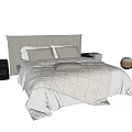 Modern Double Bed With Padded Headboard Soft Quilt And Wooden Nightstand