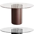 Modern Round Glass Top Dining Table with Brown Leather Cylindrical Base 3d model