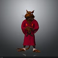 Anthropomorphic Cartoon Rat Character In Red Robe Standing Pose 3d model