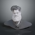 Man 3D Head Sculpture With Exaggerated Hair Facial Features And Gray Background