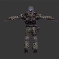 Game And Movie Character In Camouflage Uniform With Helmet Goggles And Tactical Gear