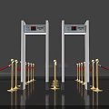 Public Facility Security Gates For Safety Check With Golden Stanchions And Red Ropes