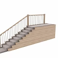 Modern Staircase With Wooden Handrail Gray Steps Metal Balusters And Side Panel