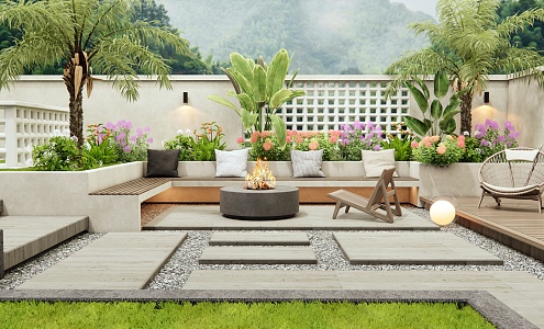 Villa Courtyard Garden Outdoor Sofa Outdoor Chair Flowers and Plants Combination Plant Landscape 3d model