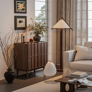 Vintage Solid Wood Side Cabinet Bone Line Low Cabinet Middle Ancient Floor Lamp Combination 3d model