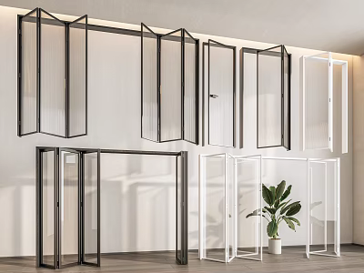 Various Modern Folding Doors With Glass Panels And Black White Frames In Interior 3d model