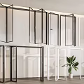 Various Modern Folding Doors With Glass Panels And Black White Frames In Interior 3d model