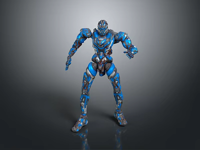 Blue Silver Armored Mech Robot Character With Mechanical Structure Standing Pose 3d model