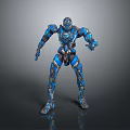 Blue Silver Armored Mech Robot Character With Mechanical Structure Standing Pose 3d model
