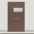 Brown Double Door with Glass Window and Single Handle in Light Wall Floor Setting