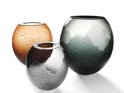 Colorful Textured Glass Spherical Vases Decorative Ornament Set For Home Decor 3d model