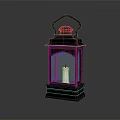 Vintage Decorative Lantern Featuring Illuminated White Candle Metal Frame And Glass Panels