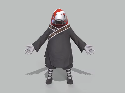Cartoon Character With Red White Hat Black Robe Decorative Sash Striped Socks And Outstretched Hands 3d model
