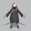 Cartoon Character With Red White Hat Black Robe Decorative Sash Striped Socks And Outstretched Hands