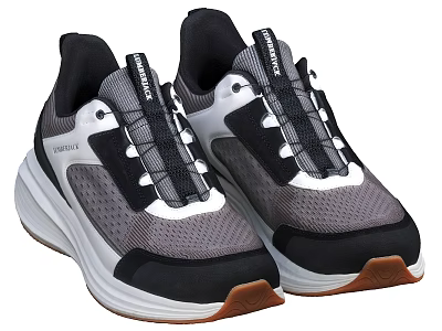 Gray Black White Mesh Upper Sneakers With Brown Sole For Comfortable Everyday Wear 3d model