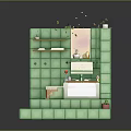 Cozy Green Bathroom Interior With Bathtub Shelves And Potted Plants