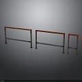 Red Metal Railings In Three Different Sizes On Dark Reflective Surface