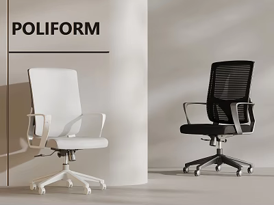 Poliform Modern Office Chairs White And Black With Armrests And Wheels 3d model
