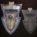Artistic Ornate Shields Featuring Detailed Intricate Blue Gold And Black Designs