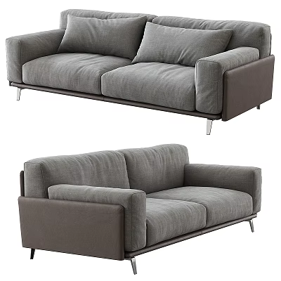 Gray Modern Two Seater Sofa With Sleek Design And Metal Legs 3d model