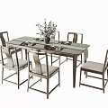 Modern Dining Table Set with Rectangular Glass Top and Upholstered Metal Chairs 3d model