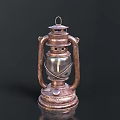 Vintage Copper Kerosene Lamp With Metal Frame Glass Shade And Base